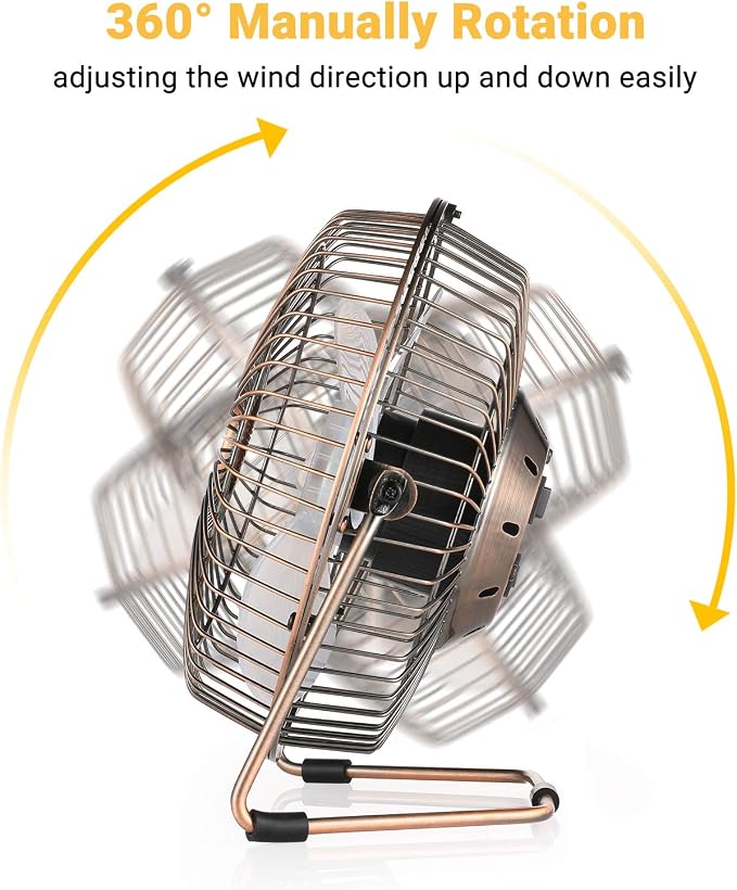 6 Inch USB Desk Fan, 360°Rotation Small and Quiet,Powerful Portable Strong Airflow,Mini Metal Personal Cooling Fan with 2