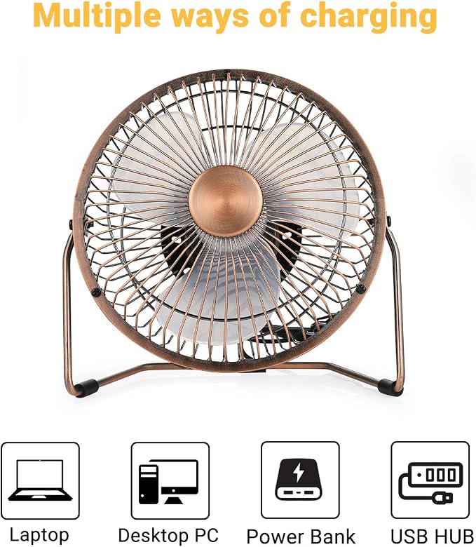 6 Inch USB Desk Fan, 360°Rotation Small and Quiet,Powerful Portable Strong Airflow,Mini Metal Personal Cooling Fan with 2