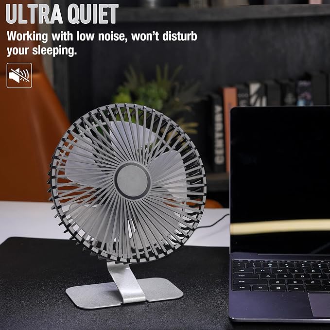 6 inch USB Small Desk Fan, 4 Speeds, Ultra-quiet, 90° Adjustment for Better Cooling, Portable Mini Powerful Desktop Table