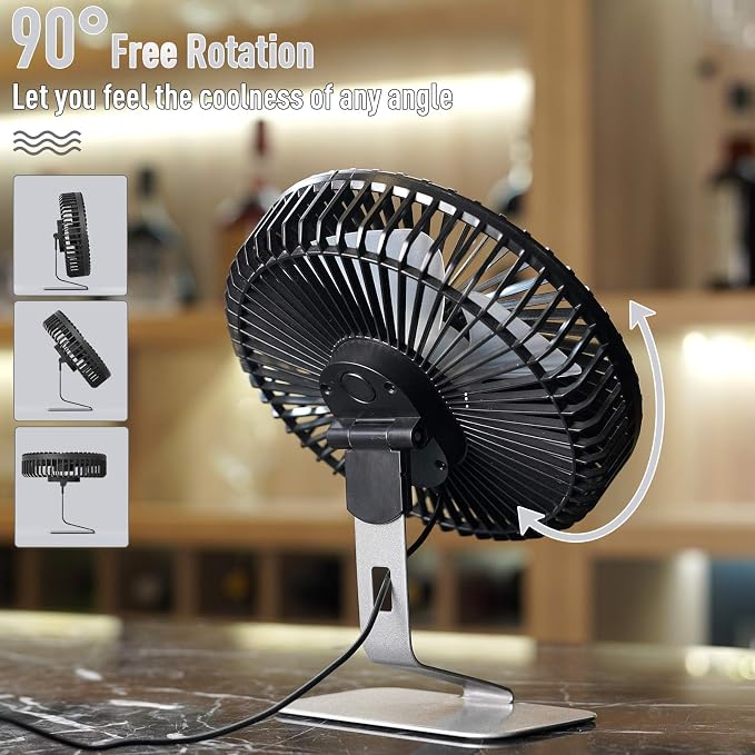 6 inch USB Small Desk Fan, 4 Speeds, Ultra-quiet, 90° Adjustment for Better Cooling, Portable Mini Powerful Desktop Table