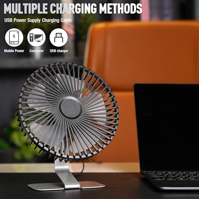 6 inch USB Small Desk Fan, 4 Speeds, Ultra-quiet, 90° Adjustment for Better Cooling, Portable Mini Powerful Desktop Table