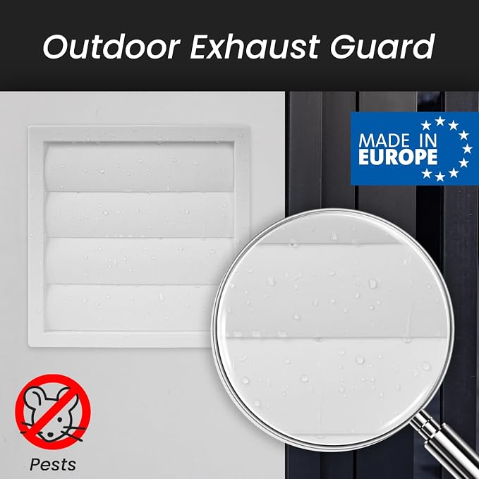 6 Inch Vent Cover - White Plastic Shutter Wall Vent Cover - Louvered Vent Cover for Outdoor - Hood Vent, Exhaust Vent for