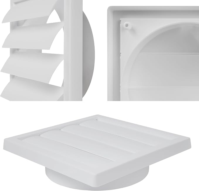 6 Inch Vent Cover - White Plastic Shutter Wall Vent Cover - Louvered Vent Cover for Outdoor - Hood Vent, Exhaust Vent for