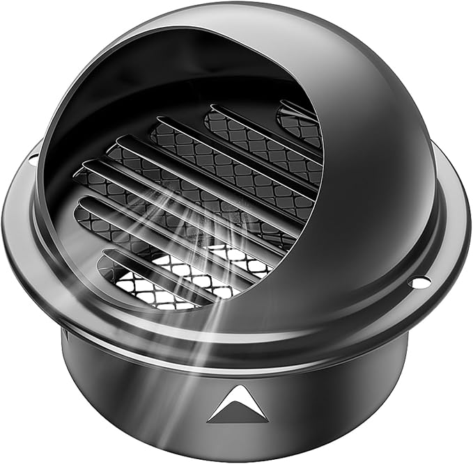 6 inch Wall Air Vent Exterior, Black Paint Stainless Steel Round Wall External Cover Cap for Apartment, Villa, Flats, House