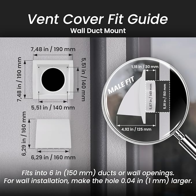 6 Inch White Dryer Vent Hood/Duct Cover for Walls or Ceiling/ABS Plastic Protection Hood With Rain Cover and Backdraft