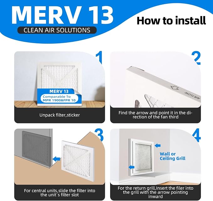 (6 Pack) 12x12x1 Furnace Air Filters, MPR 1900 & FPR 10, MERV 13 Pleated Air Filter (Actual Size: 11.75" x 11.75" x 0.75")