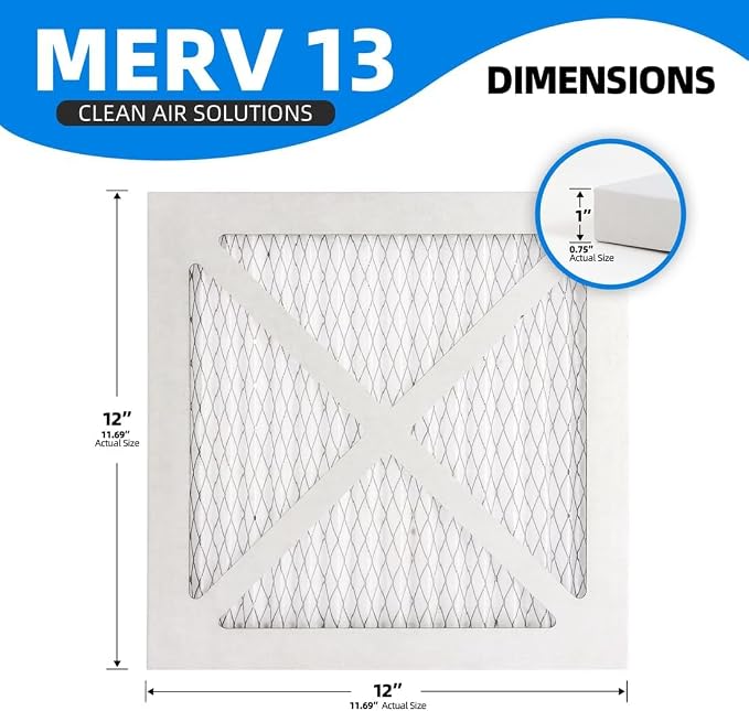 (6 Pack) 12x12x1 Furnace Air Filters, MPR 1900 & FPR 10, MERV 13 Pleated Air Filter (Actual Size: 11.75" x 11.75" x 0.75")