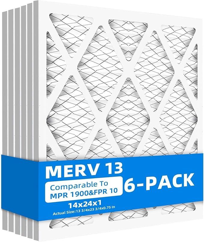 (6 Pack) 14x24x1 Air Filters, MPR 1900 & FPR 10, MERV 13 Pleated Air Filter (Actual Size: 13.75" x 23.75" x 0.75"), product