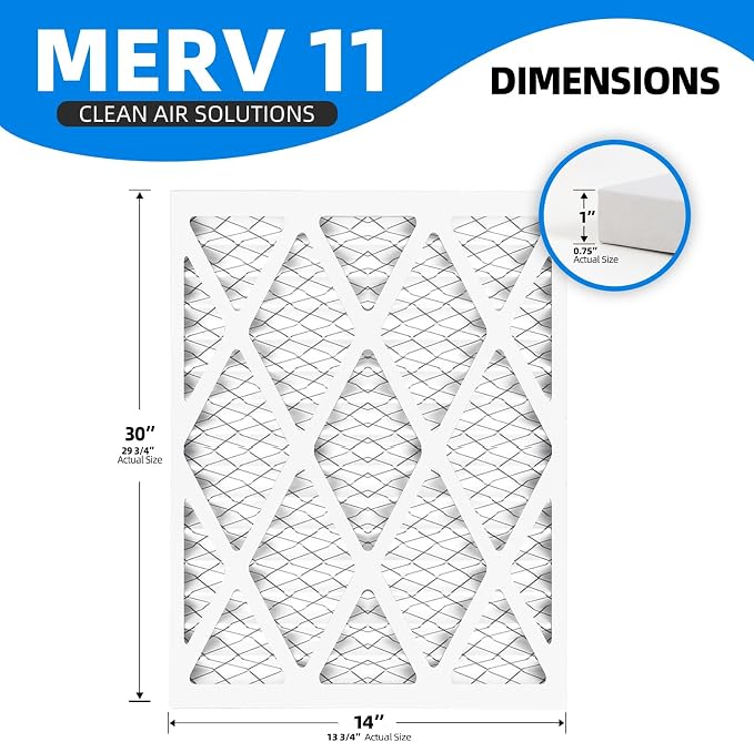 (6 Pack) 14x30x1 Furnace Air Filters, MPR 1200 & FPR 7, MERV 11 Pleated Air Filter (Actual Size: 13.75" x 29.75" x 0.75")