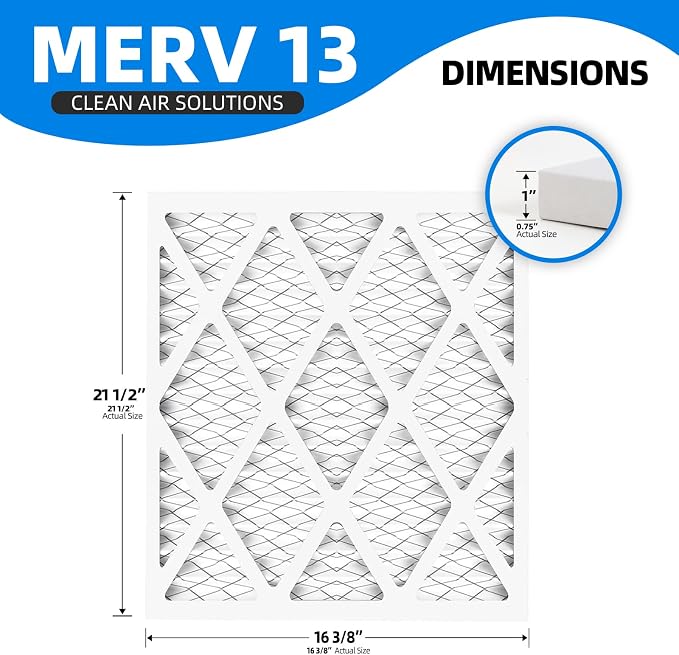 (6 Pack) 16 3/8x21 1/2x1 Furnace Air Filters, MPR 1900 & FPR 10, MERV 13 Pleated Air Filter (Actual Size: 16, alternate view