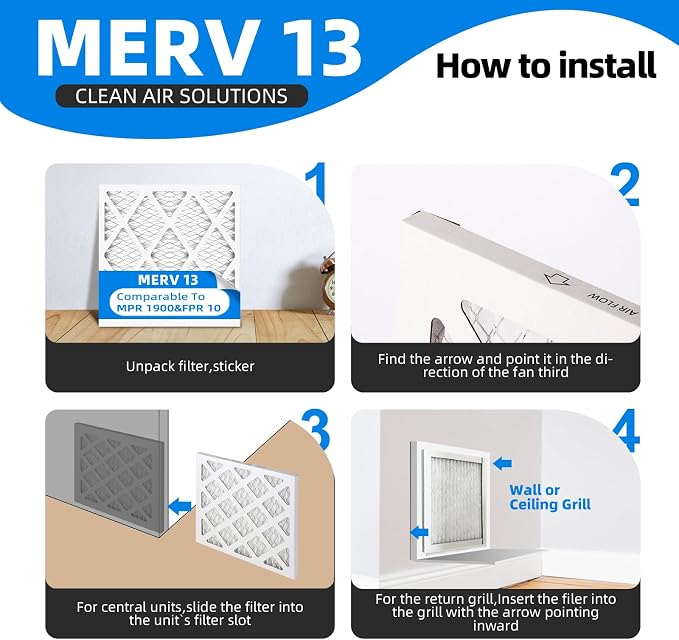 (6 Pack) 16 3/8x21 1/2x1 Furnace Air Filters, MPR 1900 & FPR 10, MERV 13 Pleated Air Filter (Actual Size: 16, alternate view