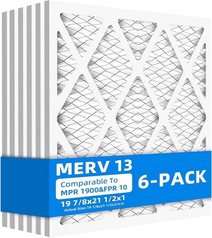 (6- Pack) 19 7/8x21 1/2x1 Furnace Air Filters, MPR 1900 & FPR 10, MERV 13 Pleated Air Filter (Actual Size: 19