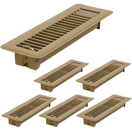 6 Pack 2" x 10" Floor Register - Heavy Duty Steel Walkable Floor Vent Covers - Easy Adjust Air Supply Lever, Vent Covers for