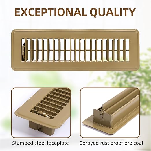 6 Pack 2" x 10" Floor Register - Heavy Duty Steel Walkable Floor Vent Covers - Easy Adjust Air Supply Lever, Vent Covers for