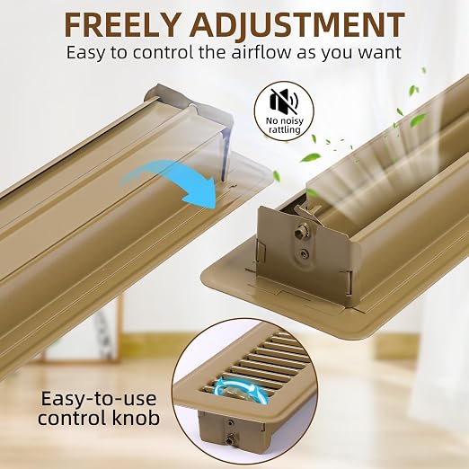 6 Pack 2" x 10" Floor Register - Heavy Duty Steel Walkable Floor Vent Covers - Easy Adjust Air Supply Lever, Vent Covers for