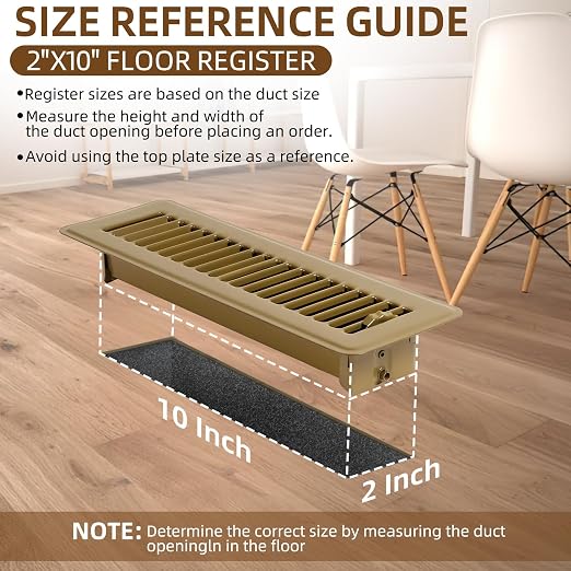 6 Pack 2" x 10" Floor Register - Heavy Duty Steel Walkable Floor Vent Covers - Easy Adjust Air Supply Lever, Vent Covers for