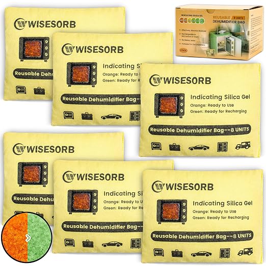 6 Pack 240G Reusable Silica Gel Desiccant Dehumidifier Bags, Color Indicating Moisture Absorbers for Car, Closet, Garage