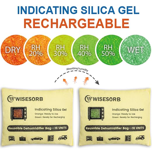 6 Pack 240G Reusable Silica Gel Desiccant Dehumidifier Bags, Color Indicating Moisture Absorbers for Car, Closet, Garage