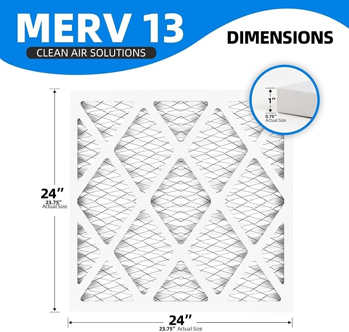 (6 Pack) 24x24x1 Furnace Air Filters, MPR 1900 & FPR 10, MERV 13 Pleated Air Filter (Actual Size: 23.75"x23.75"x0.75")