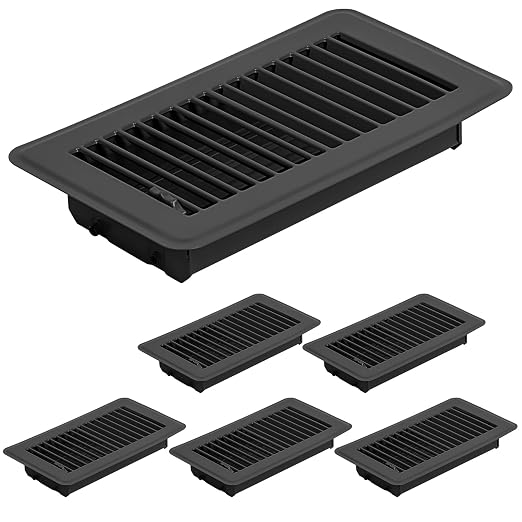 6 Pack 4" x 8" Floor Register- Heavy Duty Steel Walkable Floor Vent Covers - Easy Adjust Air Supply Lever - Vent Covers for