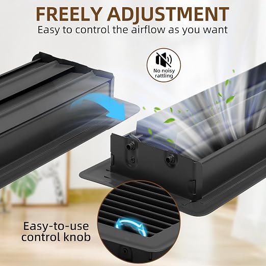 6 Pack 4" x 8" Floor Register- Heavy Duty Steel Walkable Floor Vent Covers - Easy Adjust Air Supply Lever - Vent Covers for