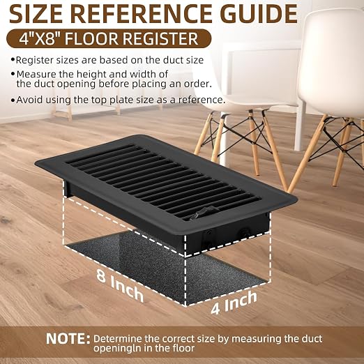 6 Pack 4" x 8" Floor Register- Heavy Duty Steel Walkable Floor Vent Covers - Easy Adjust Air Supply Lever - Vent Covers for