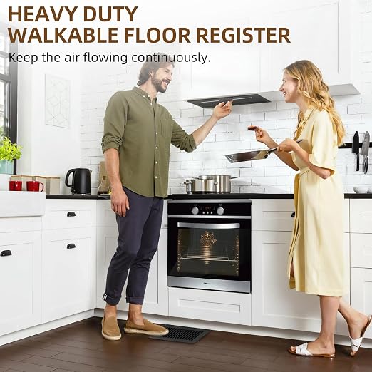 6 Pack 4" x 8" Floor Register- Heavy Duty Steel Walkable Floor Vent Covers - Easy Adjust Air Supply Lever - Vent Covers for