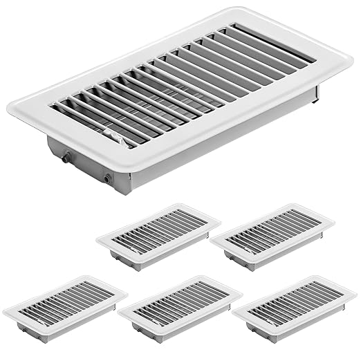 6 Pack 4 x 8 inch Floor Vent Covers - Heavy Duty Steel Walkable Floor Register - Easy Adjust Air Supply Lever - Vent Covers