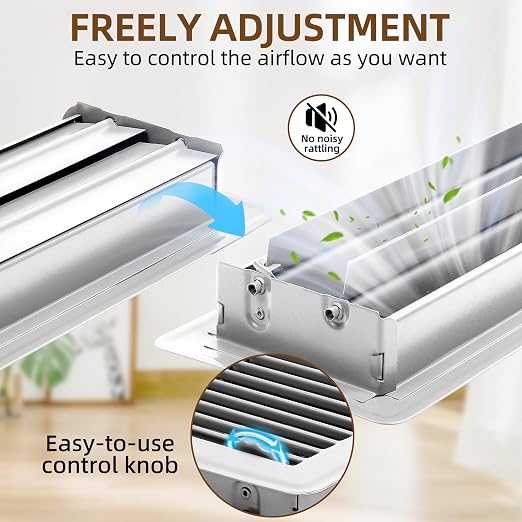 6 Pack 4 x 8 inch Floor Vent Covers - Heavy Duty Steel Walkable Floor Register - Easy Adjust Air Supply Lever - Vent Covers