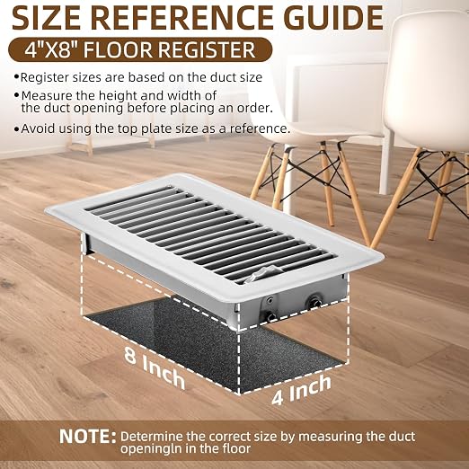 6 Pack 4 x 8 inch Floor Vent Covers - Heavy Duty Steel Walkable Floor Register - Easy Adjust Air Supply Lever - Vent Covers