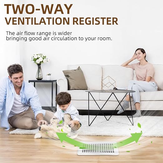 6 Pack 4 x 8 inch Floor Vent Covers - Heavy Duty Steel Walkable Floor Register - Easy Adjust Air Supply Lever - Vent Covers