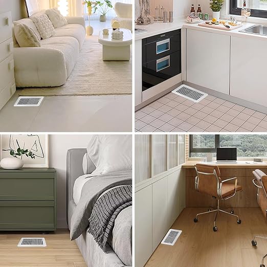 6 Pack 4 x 8 inch Floor Vent Covers - Heavy Duty Steel Walkable Floor Register - Easy Adjust Air Supply Lever - Vent Covers