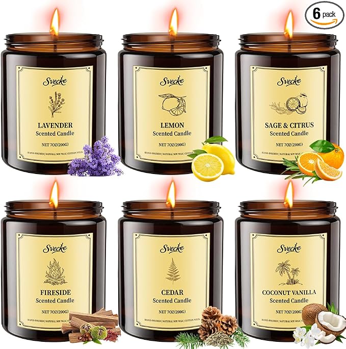 6 Pack 42oz Fall Scented Candles, Soy Wax Candles for Home, Aromatherapy Candle Gift Set for Women Men, Long Lasting Jar
