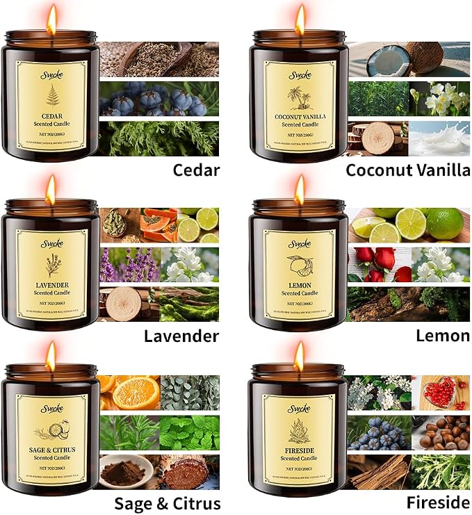 6 Pack 42oz Fall Scented Candles, Soy Wax Candles for Home, Aromatherapy Candle Gift Set for Women Men, Long Lasting Jar