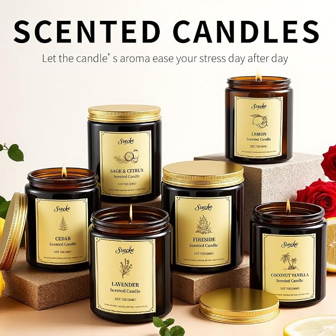 6 Pack 42oz Fall Scented Candles, Soy Wax Candles for Home, Aromatherapy Candle Gift Set for Women Men, Long Lasting Jar
