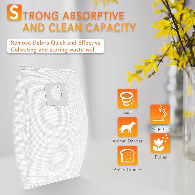 6 Pack 53292 Sears Style Q/C HEPA Cloth Vacuum Bags for Canister 5055, 50557, 50558, 53291, 21814, 81214,BC3005