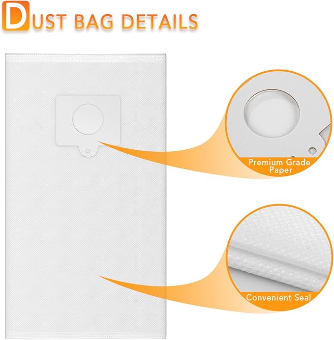 6 Pack 53292 Sears Style Q/C HEPA Cloth Vacuum Bags for Canister 5055, 50557, 50558, 53291, 21814, 81214,BC3005
