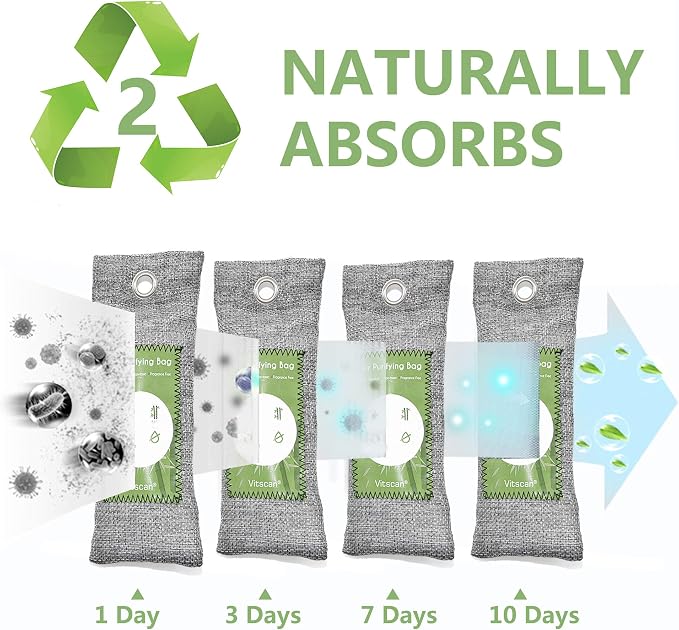 6 Pack Bamboo Charcoal Air Purifying Bag, Activated Charcoal Bags Odor Absorber, Moisture Absorber, Natural Car Air