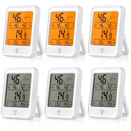 6 Pack Digital Hygrometer Indoor Thermometer - Smart Temperature Humidity Monitor with Backlight - Humidity Meter Mini