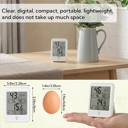 6 Pack Digital Hygrometer Indoor Thermometer - Smart Temperature Humidity Monitor with Backlight - Humidity Meter Mini