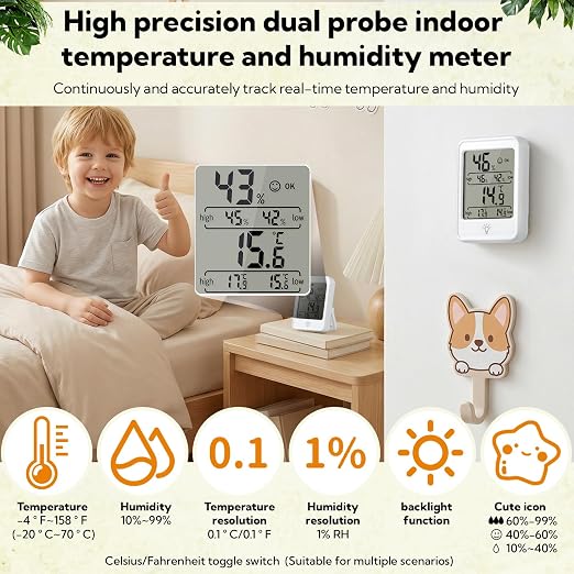 6 Pack Digital Hygrometer Indoor Thermometer - Smart Temperature Humidity Monitor with Backlight - Humidity Meter Mini