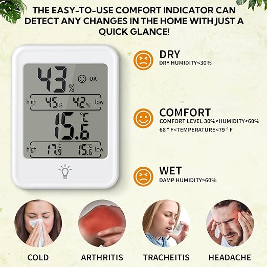 6 Pack Digital Hygrometer Indoor Thermometer - Smart Temperature Humidity Monitor with Backlight - Humidity Meter Mini