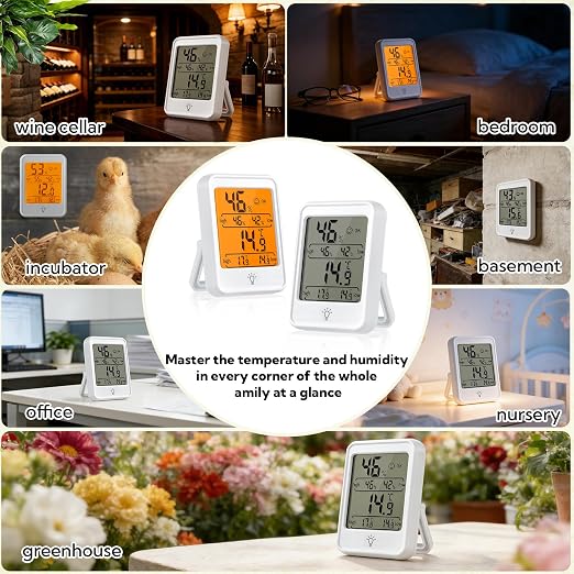 6 Pack Digital Hygrometer Indoor Thermometer - Smart Temperature Humidity Monitor with Backlight - Humidity Meter Mini