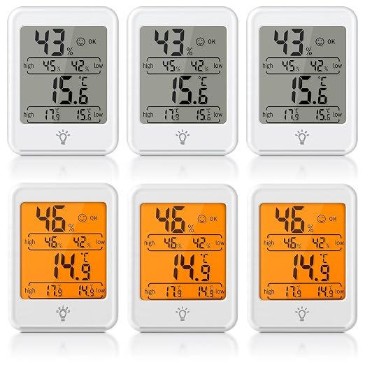 6 Pack Digital Hygrometer Indoor Thermometer - Smart Temperature Humidity Monitor with Backlight - Humidity Meter Mini
