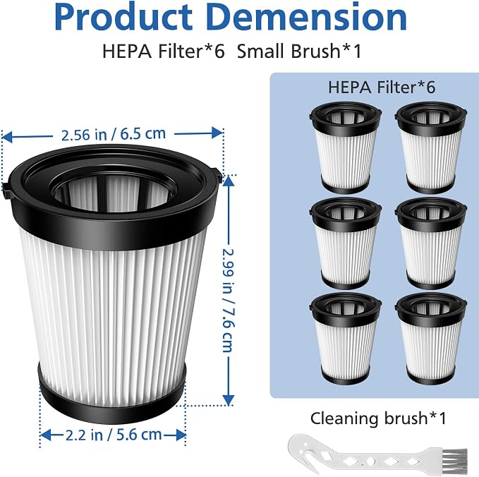 6 Pack FSV001 HEPA Filter Compatible with Fabuletta FSV101, FSV001, Girnoor G160&G165, Afoddon A300, Lubluelu 202, Oraimo