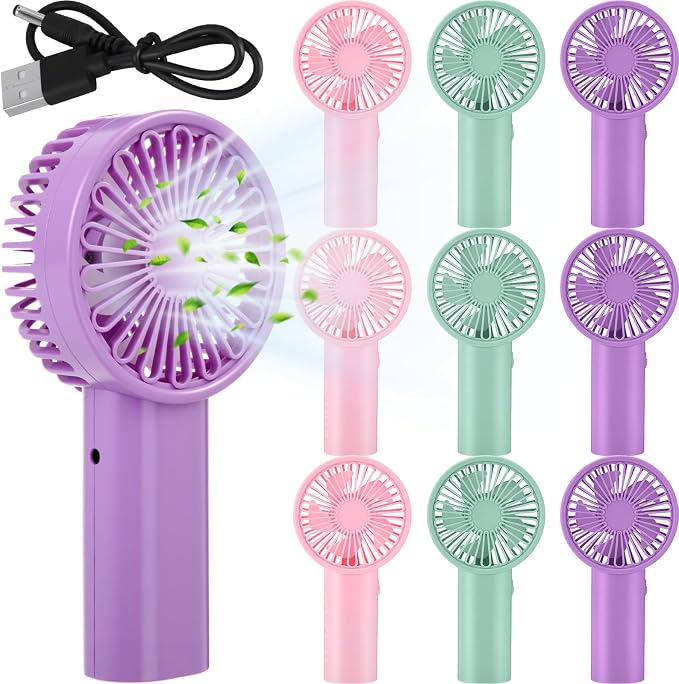 6 Pack Handheld Fan Bulk with Data Cable, USB Rechargeable Lightweight Mini Fan Individually Boxed for Party, Travel, Beach
