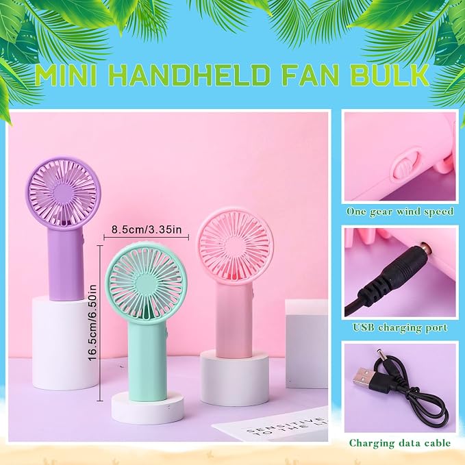 6 Pack Handheld Fan Bulk with Data Cable, USB Rechargeable Lightweight Mini Fan Individually Boxed for Party, Travel, Beach