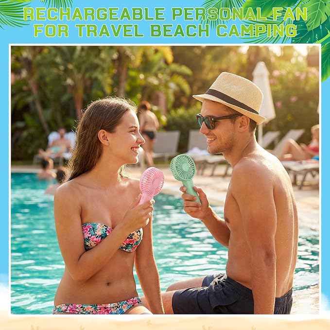 6 Pack Handheld Fan Bulk with Data Cable, USB Rechargeable Lightweight Mini Fan Individually Boxed for Party, Travel, Beach
