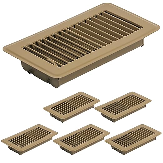 6 Pack Heavy Duty Steel Walkable Floor Vent Covers - Easy Adjust Air Supply Lever - Brown, 4x8 Inches, product image