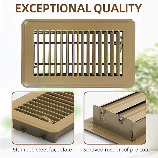 6 Pack Heavy Duty Steel Walkable Floor Vent Covers - Easy Adjust Air Supply Lever - Brown, 4x8 Inches, alternate product view